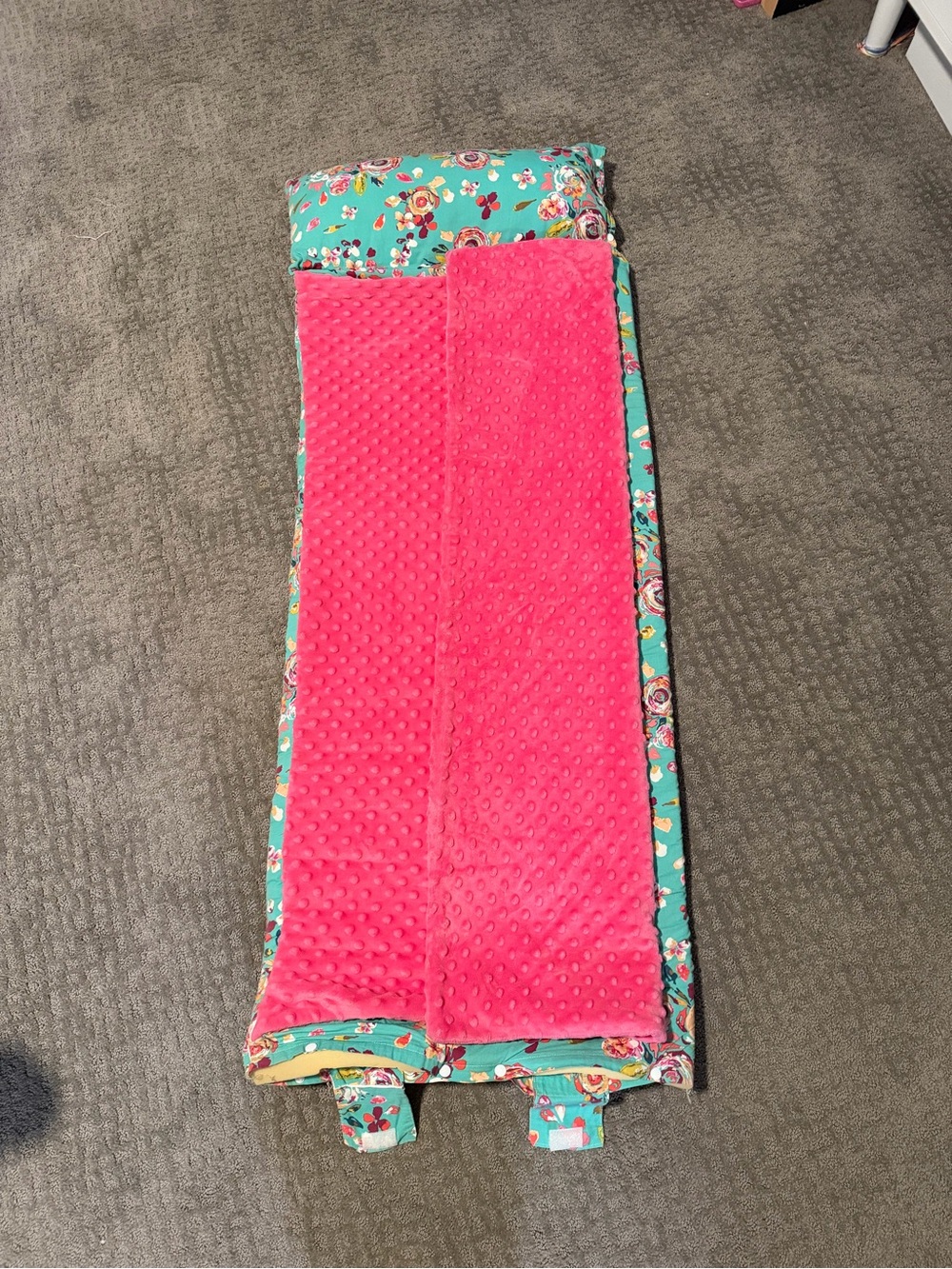 Kids Plush Hot Pink & Teal Floral Kids Sleep Mat
